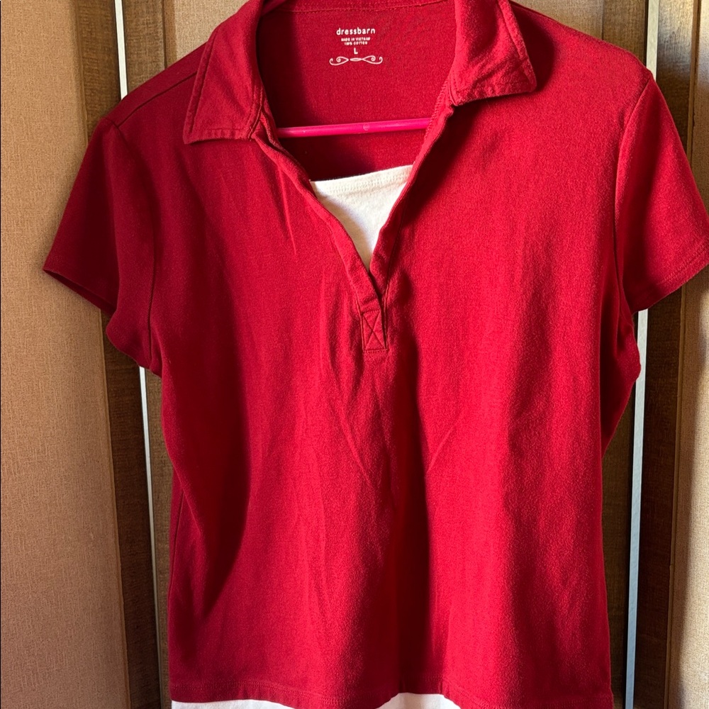 FINAL MARKDOWN Dressbarn Collared Top one piece with a two piece look large